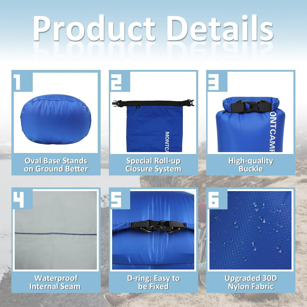 Waterproof Dry Bag Set (5L+10L+20L) – 30D Nylon Roll Top Dry Sacks with PU Coating, Lightweight Storage for Kayaking, Camping, Hiking, Fishing & Beach (Turquoise Blue)