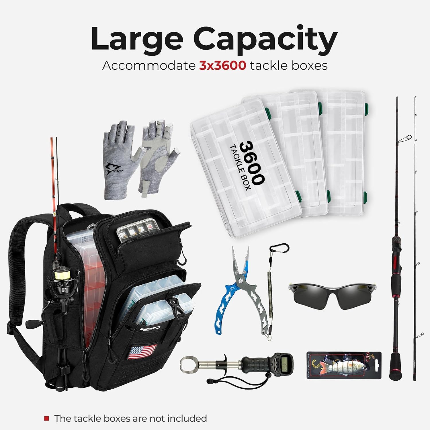 Piscifun Fishing Tackle Backpack, Rod & Gear Holder, Water-Resistant