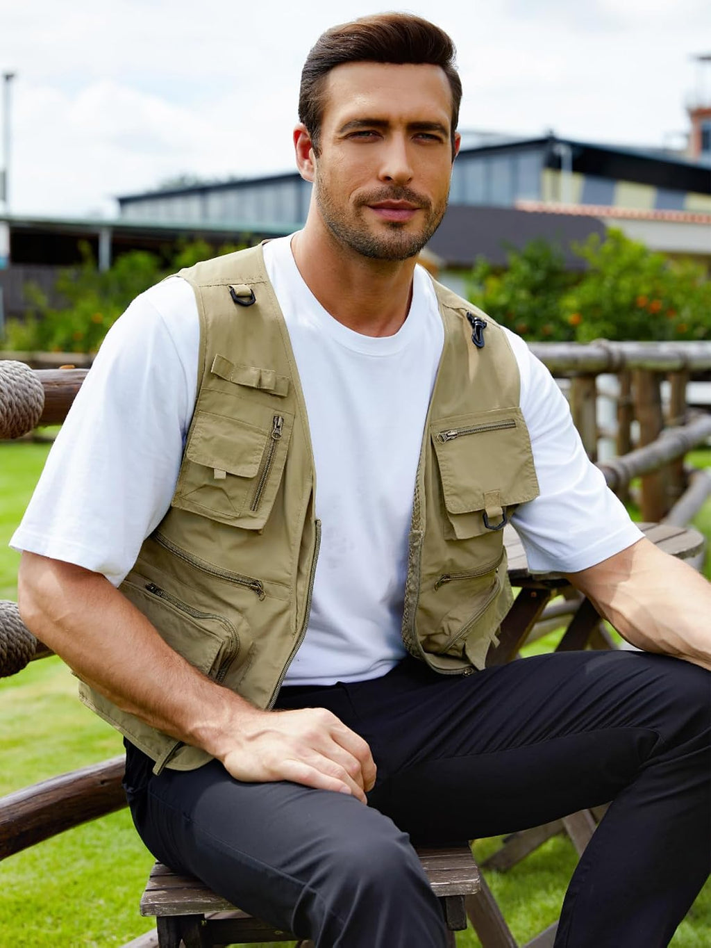 Gihuo Mens Fishing Vest Lightweight Utility Vests Cargo Outdoor Safari Travel Vest with Pockets