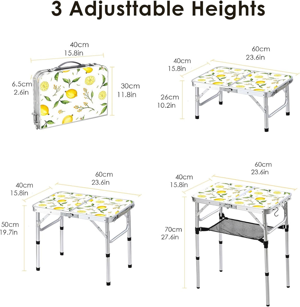 Small Folding Camping Table, 2ft Portable Table, Lemon