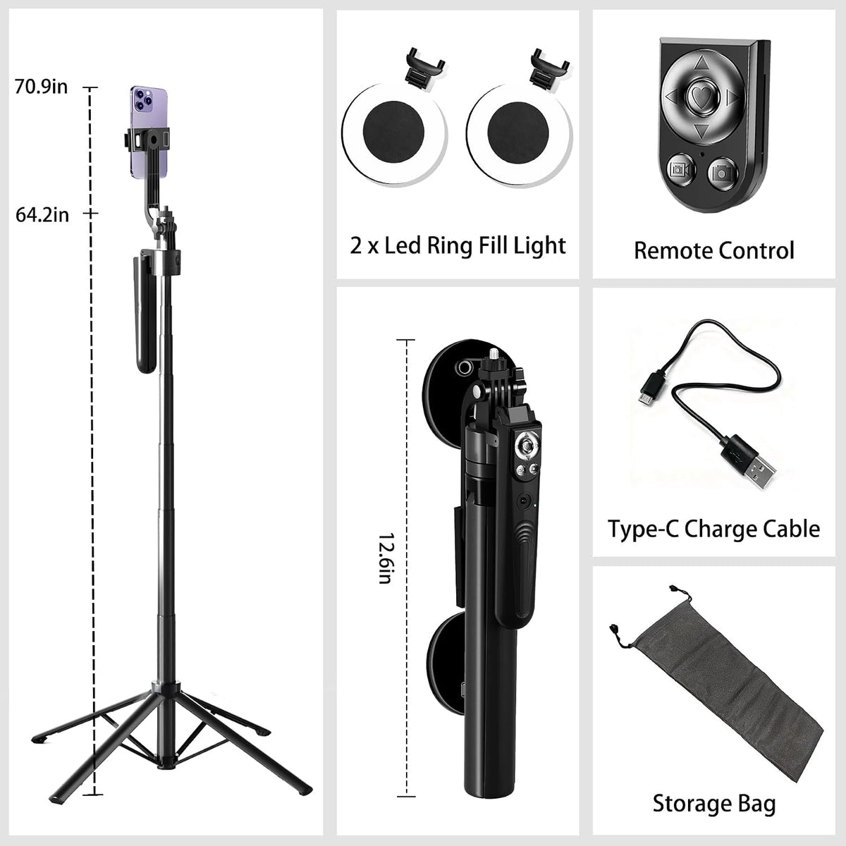 Auto Face Tracking Selfie Stick Tripod for iPhone with Light 360 Rotation that Follows Your Movement 70.9" Camera Tripod Stand with Remote for Content Creator Vlog Live Stream Video Recording