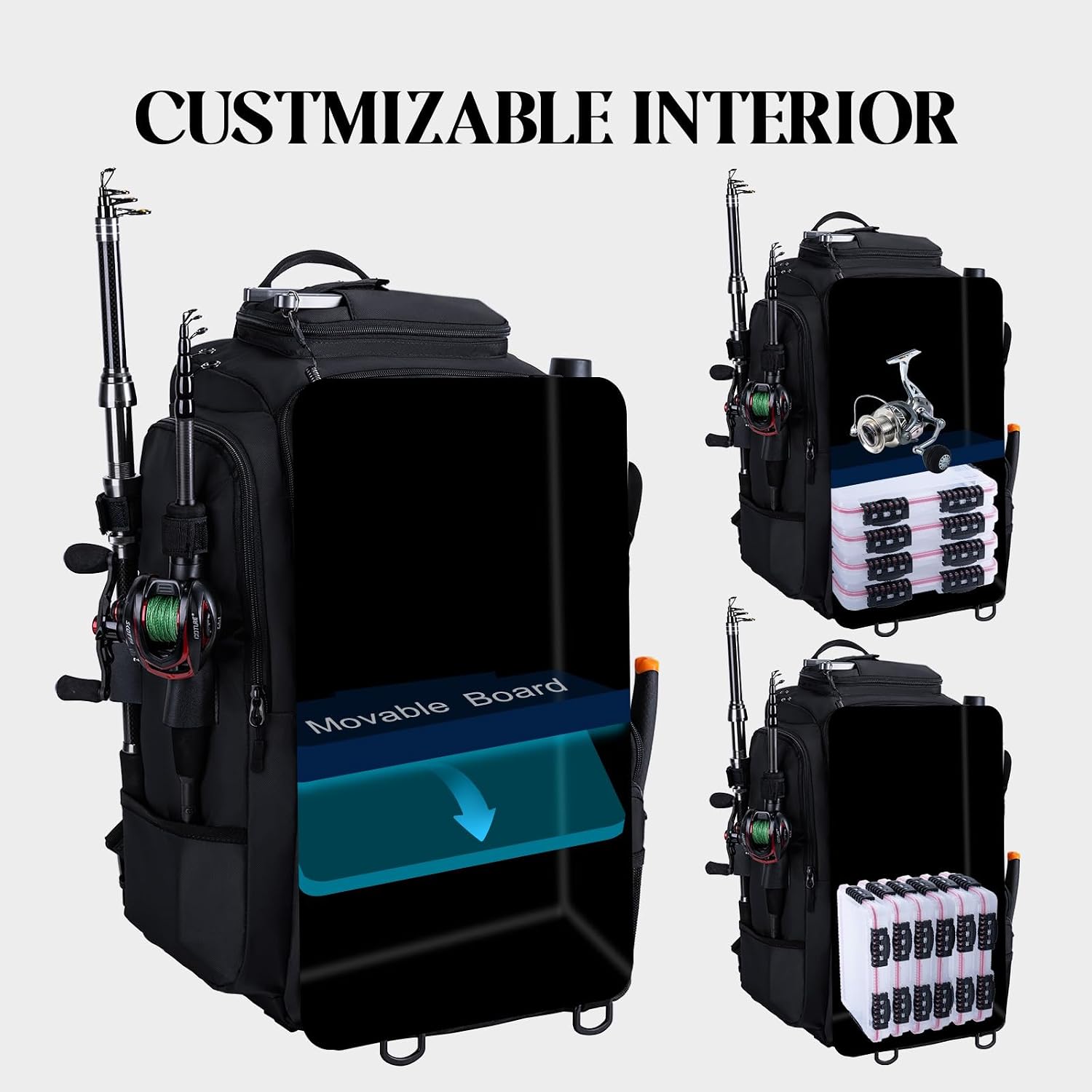 Goture 40L Black Fishing Tackle Backpack w/Cooler & fishing tackle boxes