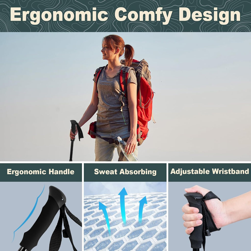 Trekking Poles for Hiking, 2Pcs Aircraft-Grade Aluminum Alloy Walking Sticks for Hiking, Hiking Sticks with EVA Foam Grip, Hiking Poles Collapsible Lightweight for Trekking, Camping