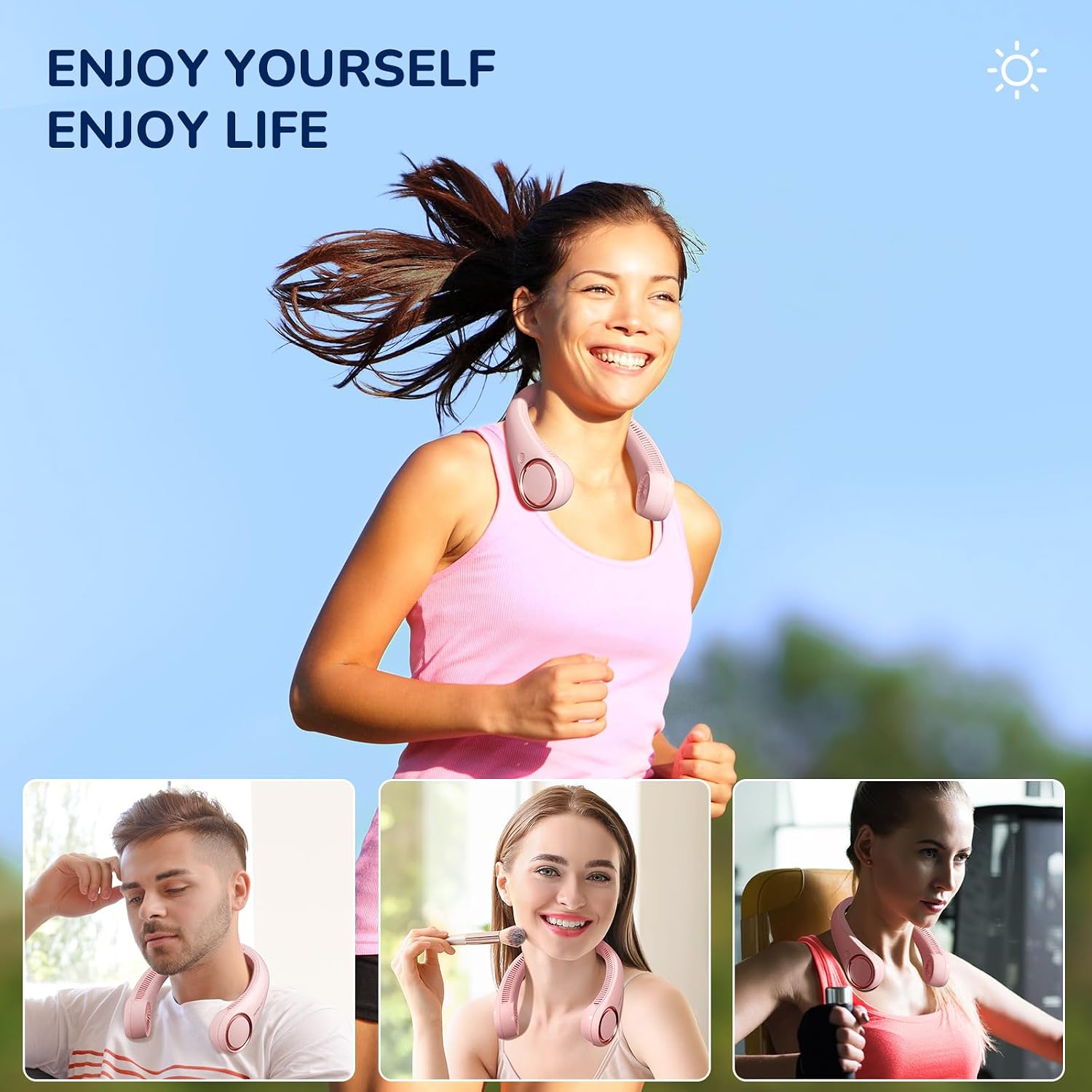 Morelax Neck Fan, USB Rechargeable Personal Fan, 3 Speeds Adjustable, Large air outlet Powerful Strong Wind, Adjustable, 360° Cooling, Super Quiet, No Blade Design, No Hair Twisting, Small (Pink)