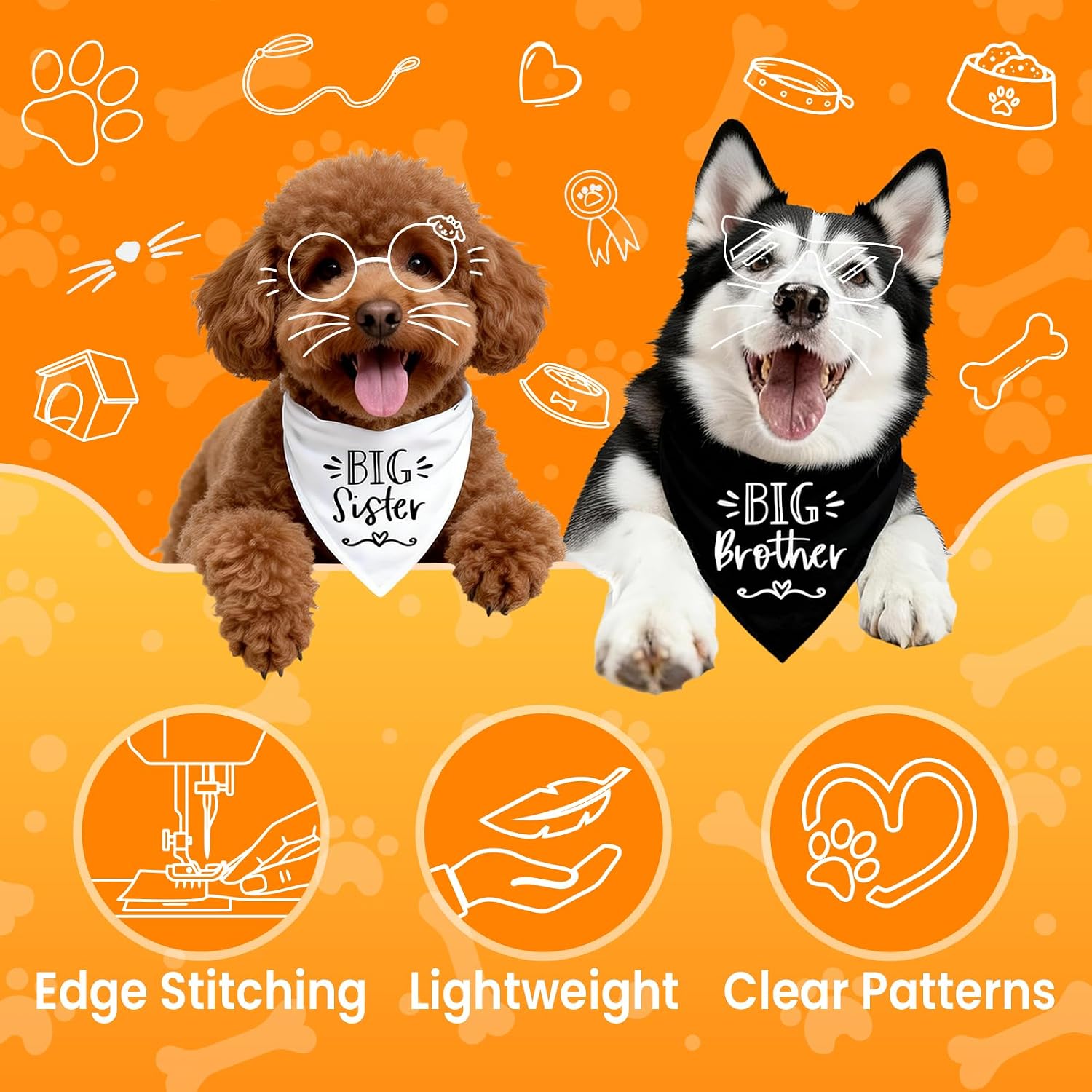 2 Pack Dog Bandanas for Pregnancy Announcement, Cute Adjustable Pet Bandana Scarf for Small Medium Large Dogs, Gender Reveal Puppy Accessories, Soft Breathable Fabric for Puppy Cats