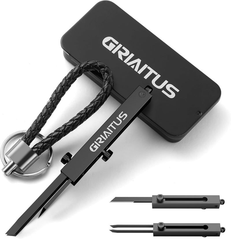 2-in-1 EDC Pocket Knife Keychain Tweezers Multitool, Box Cutter Tool, Black
