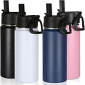 Volhoply 16 OZ Kids Water Bottle Bulk 4 Pack,Insulated Sports Bottles with Straw Lid,Stainless Steel Bottle with Handle Keep Cold & Hot,Double Wall Vacuum Tumbler Cups for School,Girls(Mix, 4)