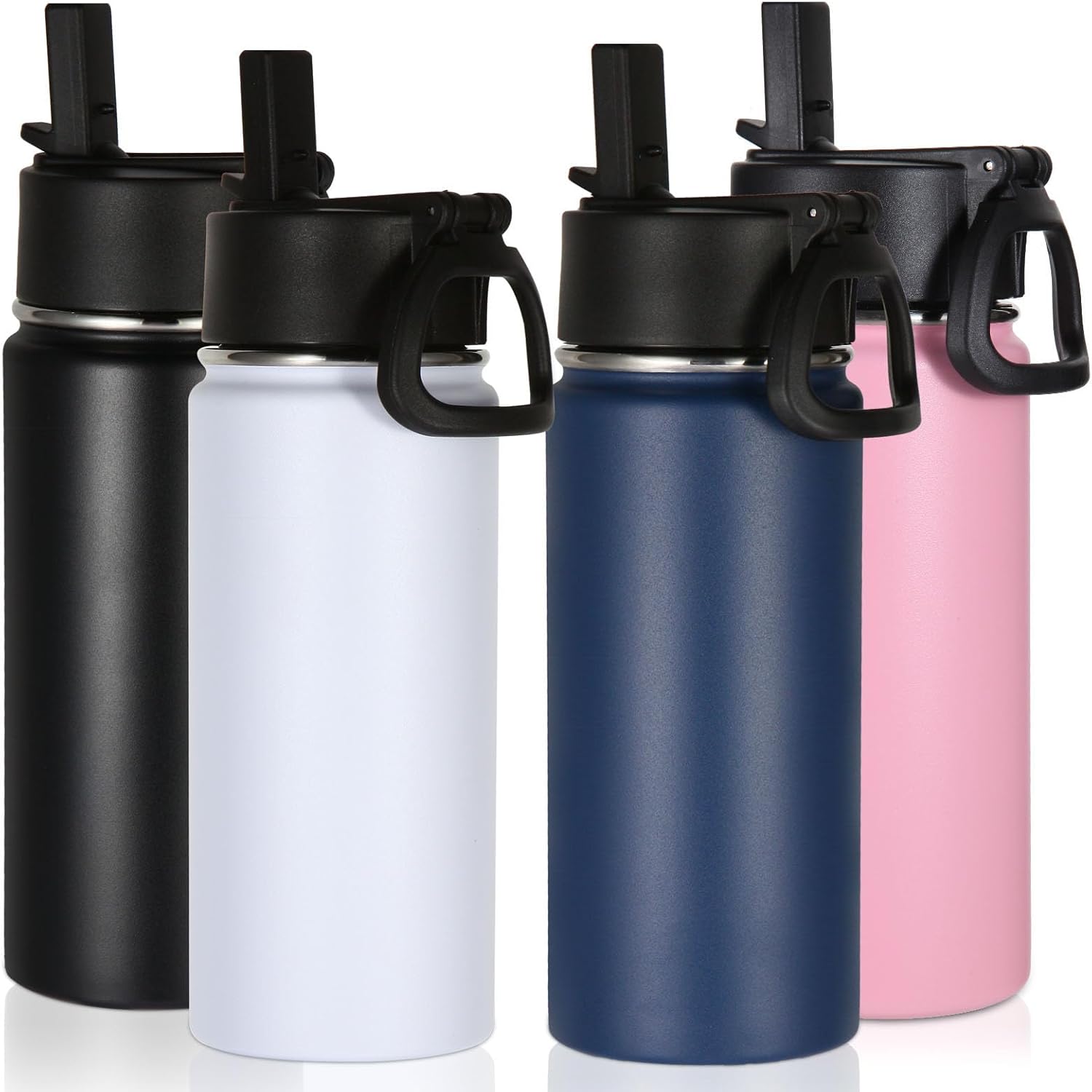 Volhoply 16 OZ Kids Water Bottle Bulk 4 Pack,Insulated Sports Bottles with Straw Lid,Stainless Steel Bottle with Handle Keep Cold & Hot,Double Wall Vacuum Tumbler Cups for School,Girls(Mix, 4)