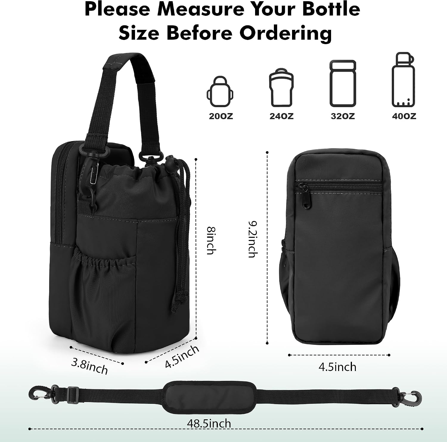 Water Bottle Holder with Strap, 32/40oz Insulation Water Bottle Carrier Bag with Phone Pocket, Water Bottle Sling Bag Crossbody Water Bottle Holder for Hiking Walking