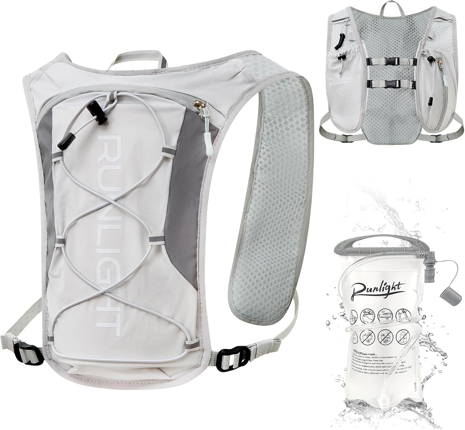 Runlight Running Vest for Women Men, Adjustable Hydration Backpack Breathable Reflective with 1.5L Water Bladder for Hiking, Trail, Running, Marathons, Cycling
