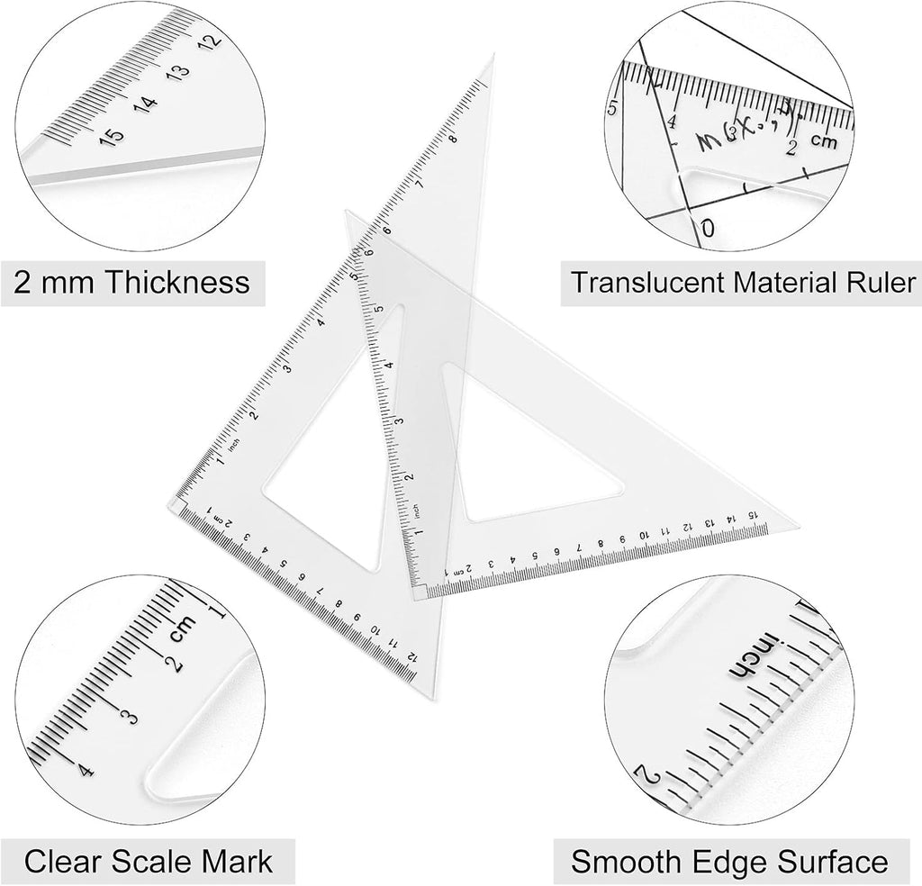 Coopay 12 Inch Math Geometry Tool Plastic Ruler Square Set Includes Straight Ruler, Triangles, Protractor, Compass, Pencil Lead, Pencil Sharpener for Student School Home Office Supplies