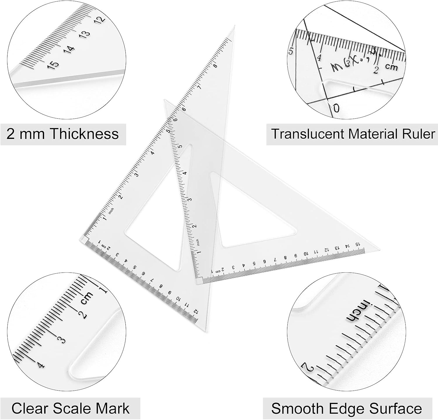 Coopay 12 Inch Math Geometry Tool Plastic Ruler Square Set Includes Straight Ruler, Triangles, Protractor, Compass, Pencil Lead, Pencil Sharpener for Student School Home Office Supplies