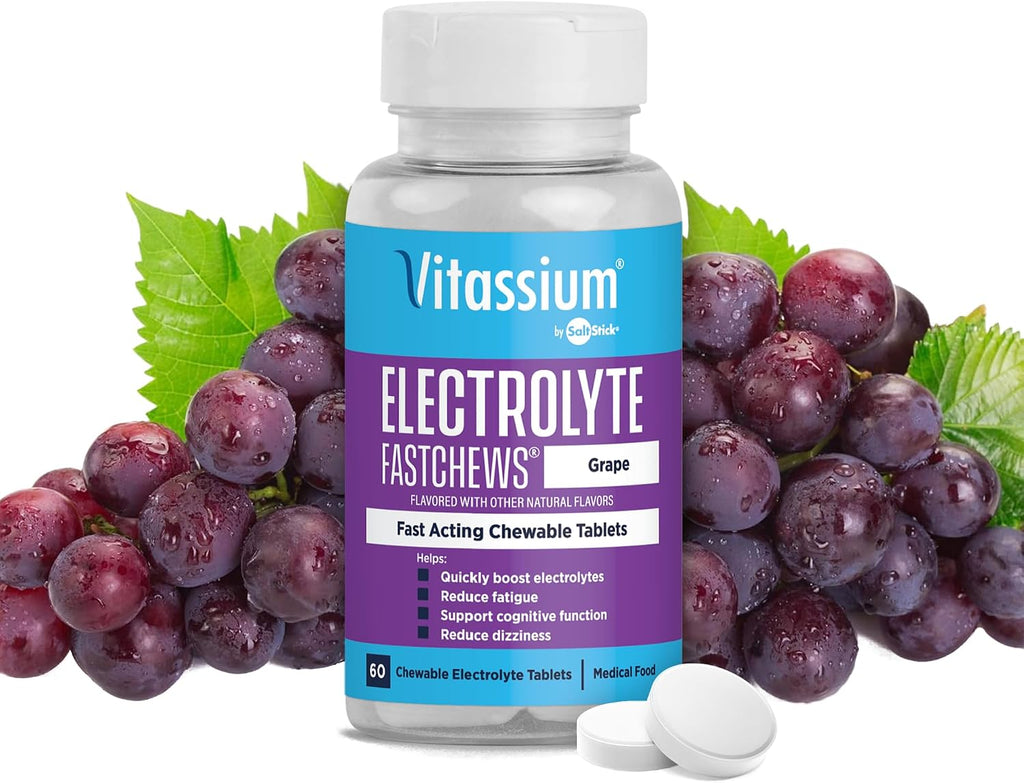 Vitassium FastChews, Chewable Electrolyte Tablets for Management of POTS and High Sodium Diets, Fast-Acting Sodium Tablets, Fruit Punch, 60 Count