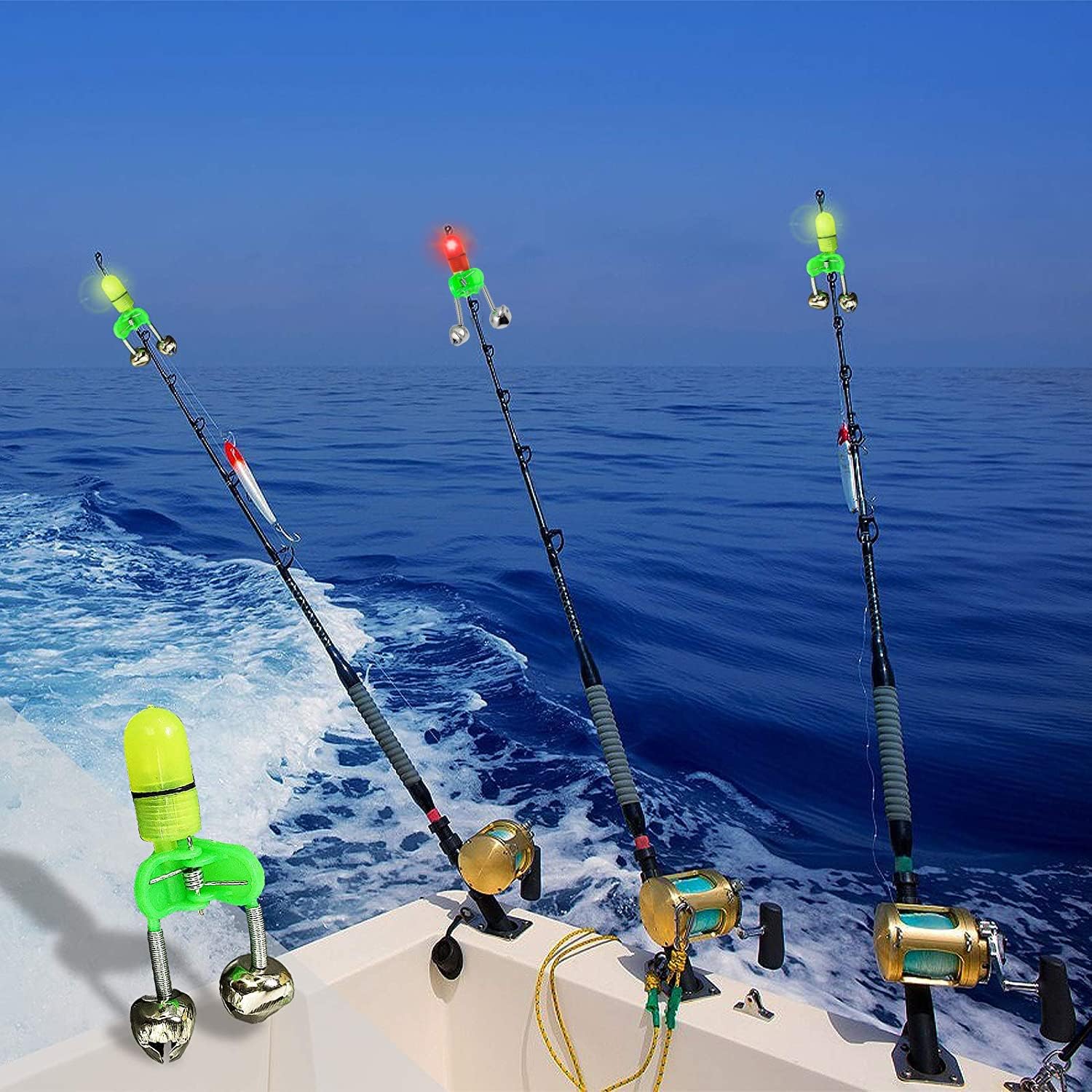 OHOH LED Night Fishing Rod Bite Bait Alarm Light with Twin Bells Ring Fishing Bite Alarm Indicator On Fishing Rod