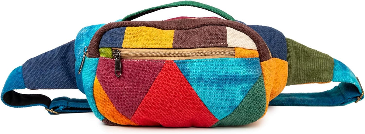 Freakmandu Eco-Friendly Boho Hippie Style Hemp Fanny Pack White Hip Waist Bag for Hiking Running Jogging