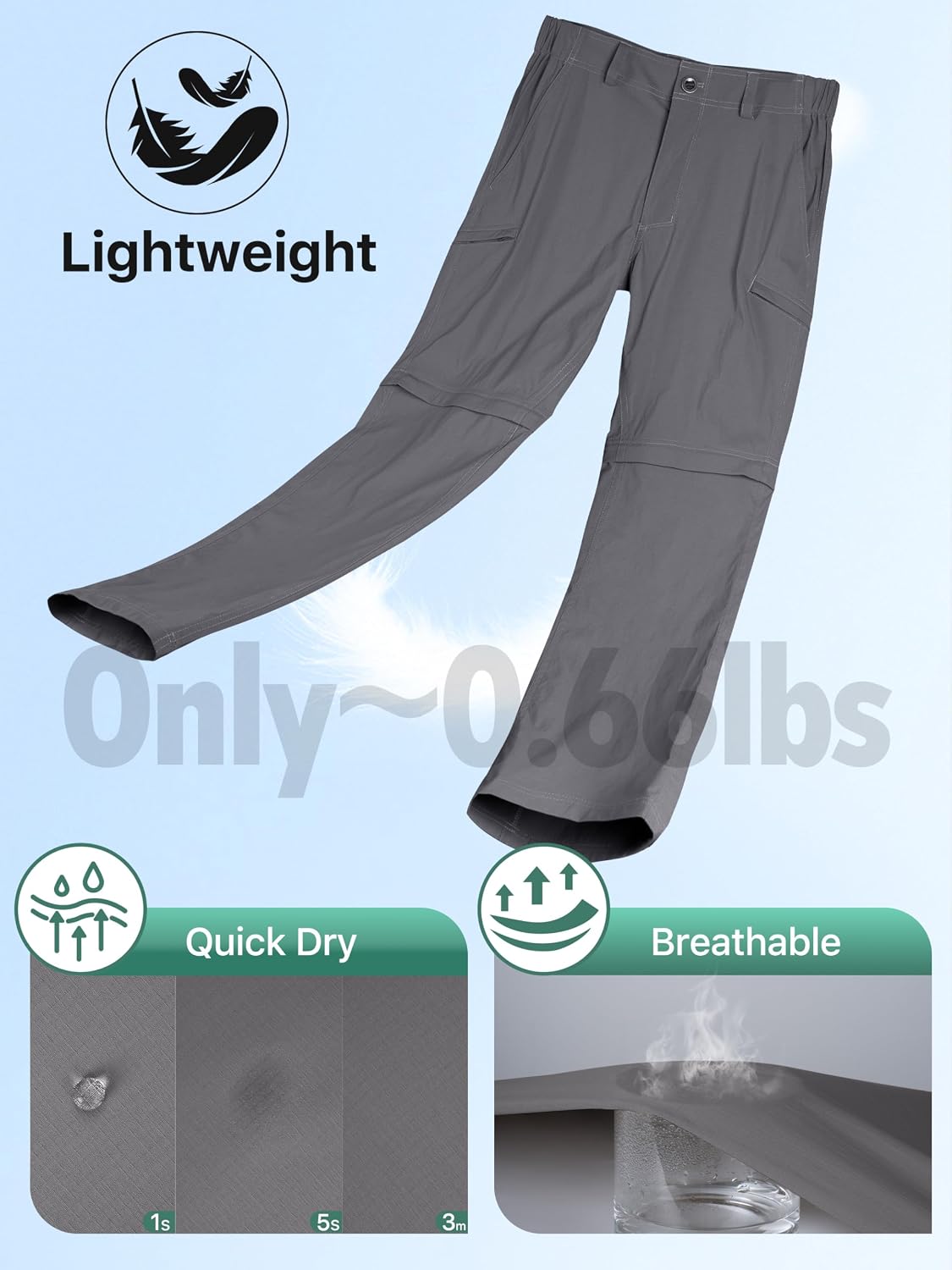 FREE SOLDIER Men's Convertible Hiking Pants Outdoor Lightweight