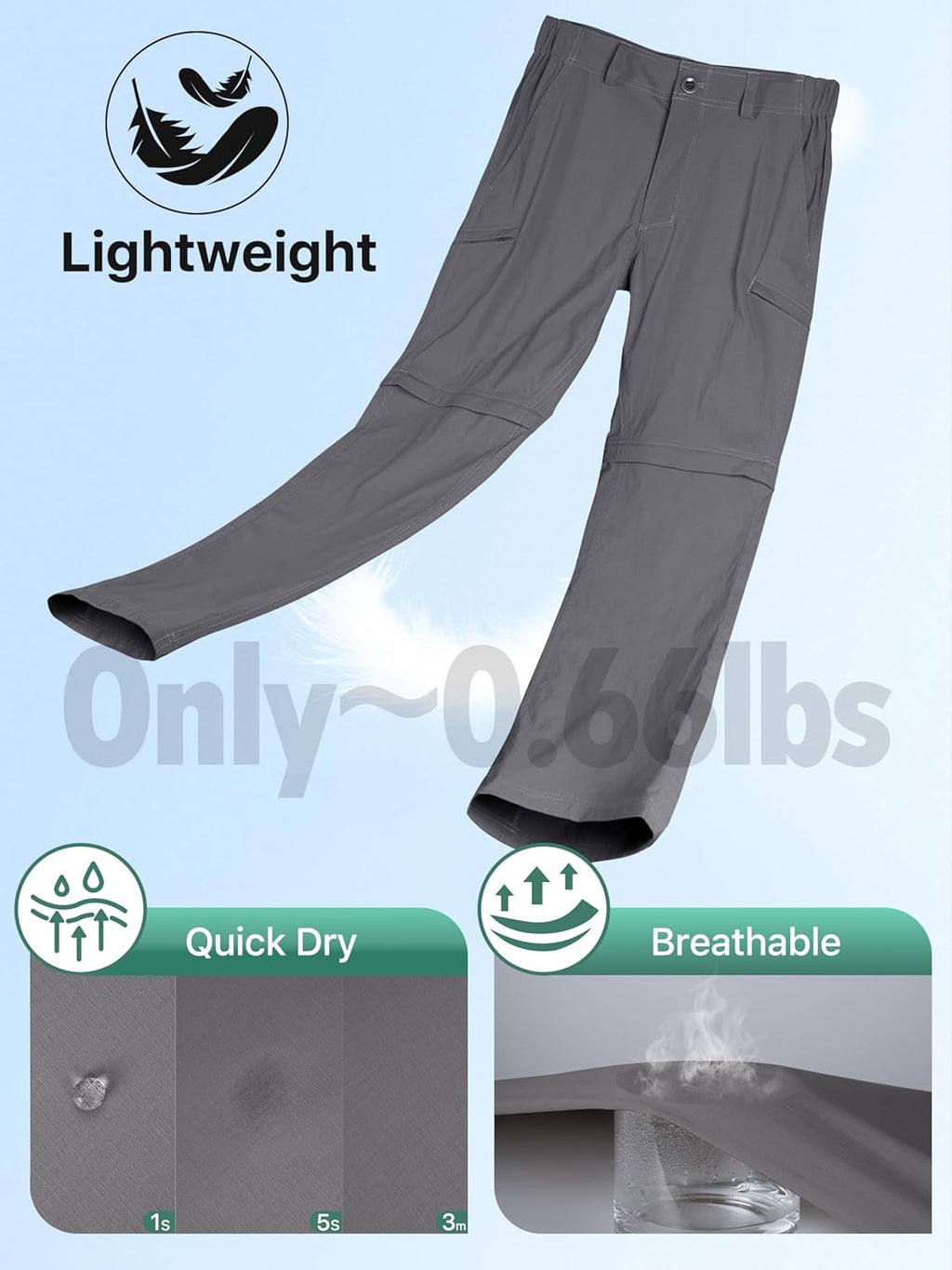 FREE SOLDIER Men's Convertible Hiking Pants Outdoor Lightweight