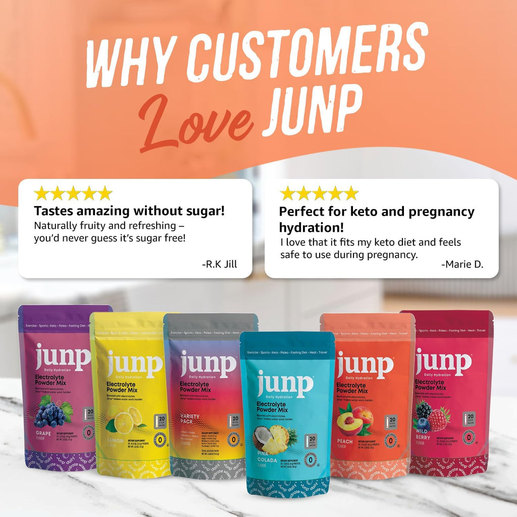 JUNP Sugar Free Electrolytes Powder Packets for Water Instant Hydration Packets with Salt & Potassium, Zero Calorie, No Carbs No Sugar Electrolyte Drink Mix Sticks, Keto Friendly, Juicy Peach 20 Pack