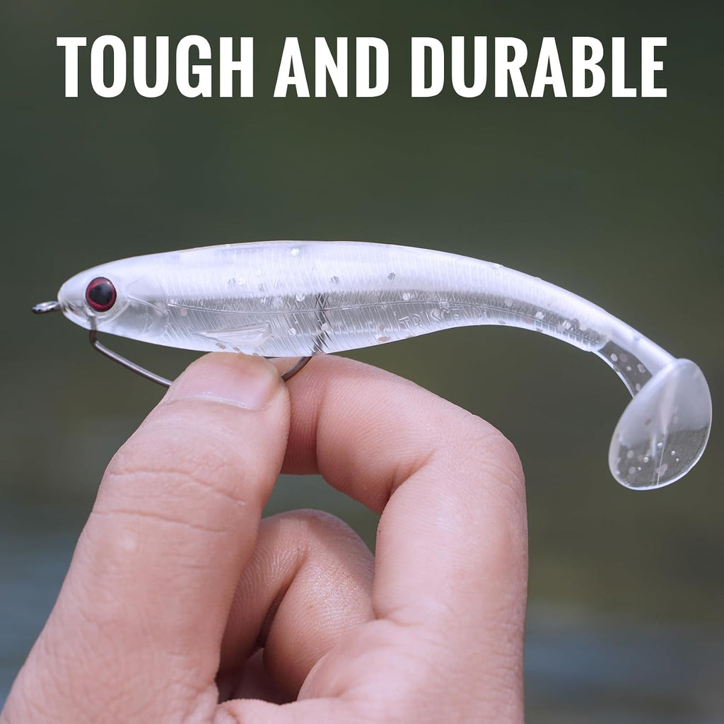 TRUSCEND Shadtale Easy Catch Soft Fishing Lures, Unique Vibration and Action for Various Rigs, Paddle Tail Swimbaits Trailer for Bass, Trout, Crappie, Walleye, Redfish, Saltwater & Freshwater Fishing