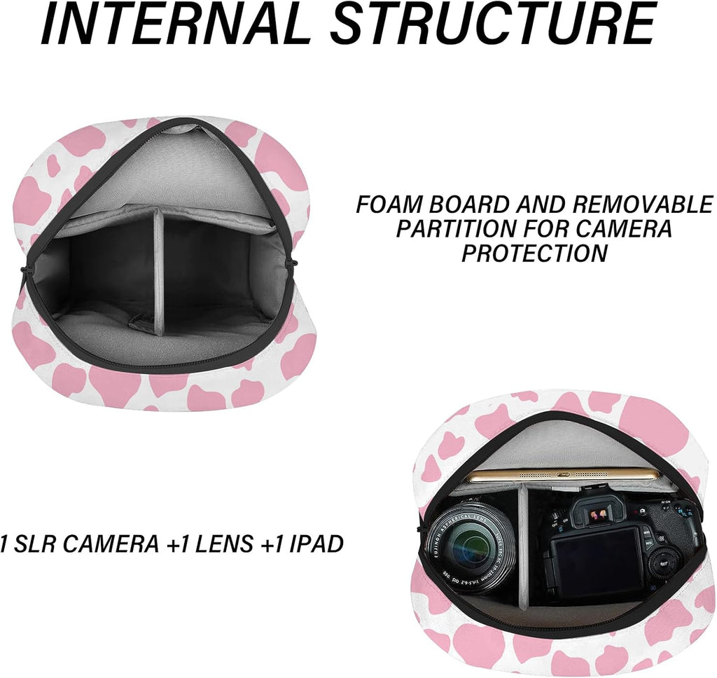 Cute Small Camera Bag with Photographer Camera Sling Bag Waterproof Dslr Camera Case Compatible with Nikon Sony Lightweigth for Women or Men(Pink Western Cow)