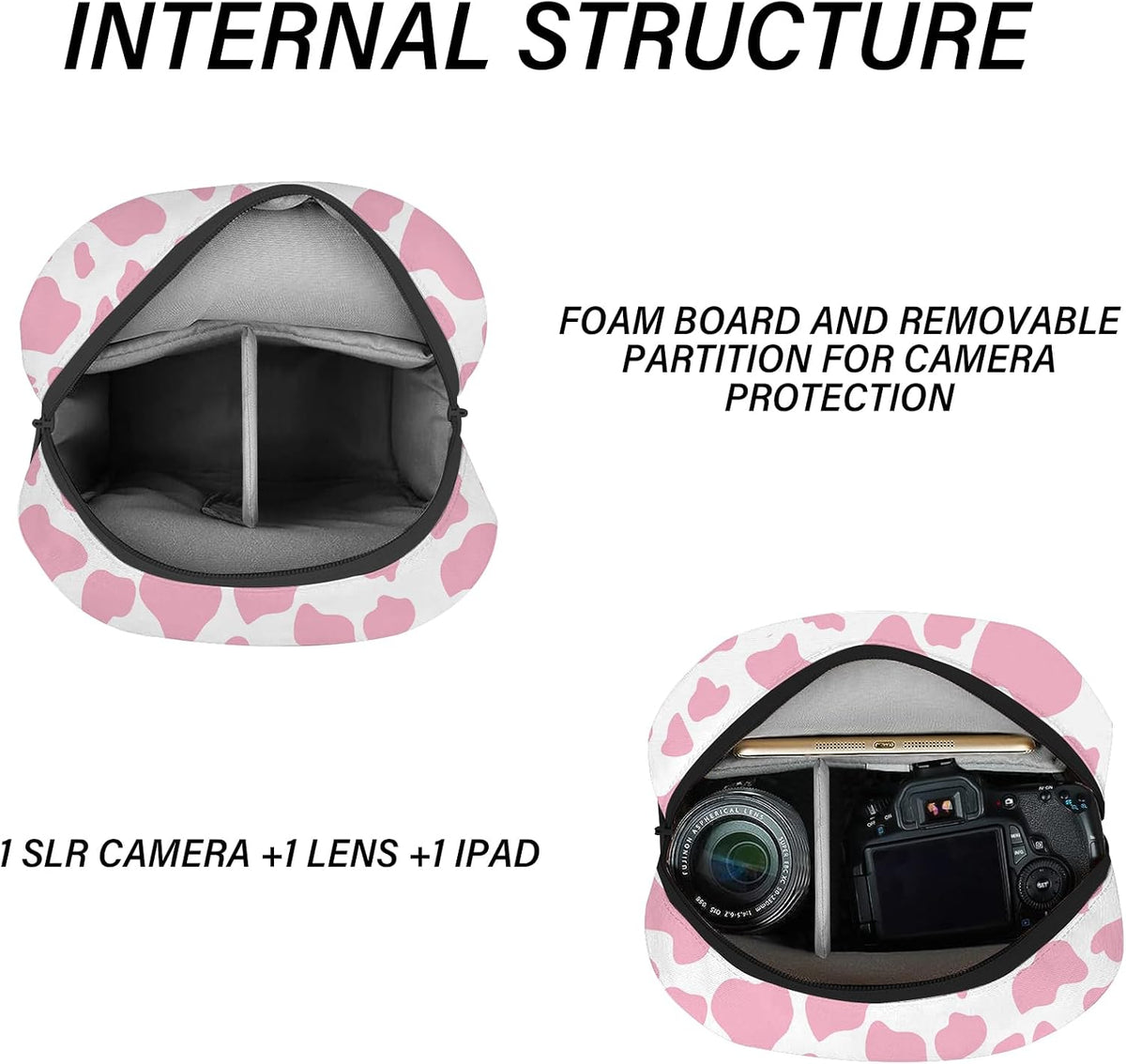 Cute Small Camera Bag with Photographer Camera Sling Bag Waterproof Dslr Camera Case Compatible with Nikon Sony Lightweigth for Women or Men(Pink Western Cow)