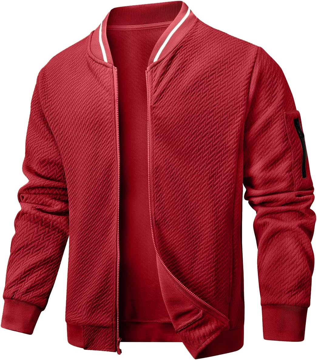 Wizoat Mens Casual Jacket Loose Fit Lightweight Jacket Varsity Bomber Jacket with Zipper