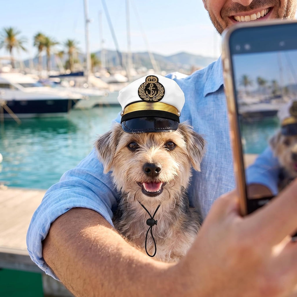 Amosfun Dog Captain Hat, Adjustable Pet Sailor Cap, Nautical Photo Prop