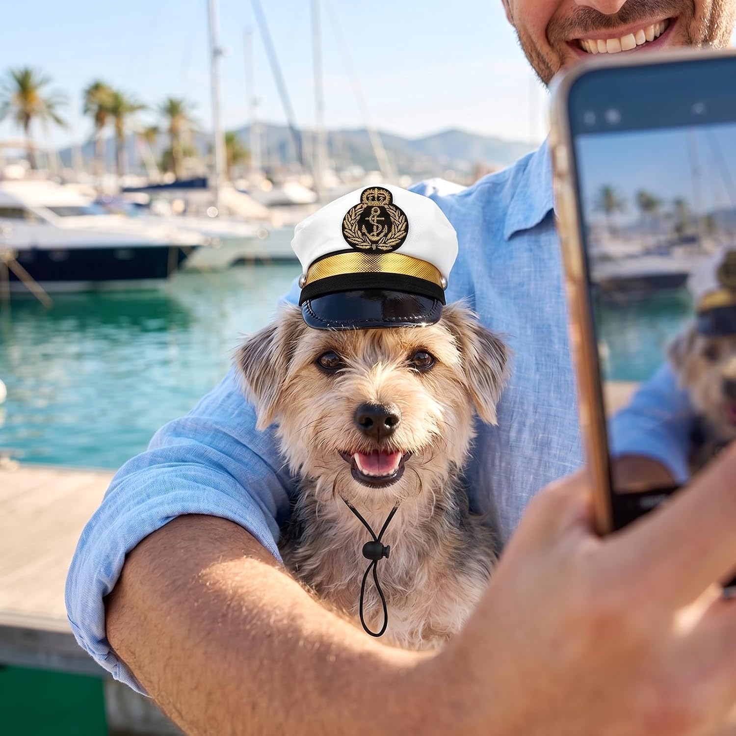 Amosfun Dog Captain Hat, Adjustable Pet Sailor Cap, Nautical Photo Prop