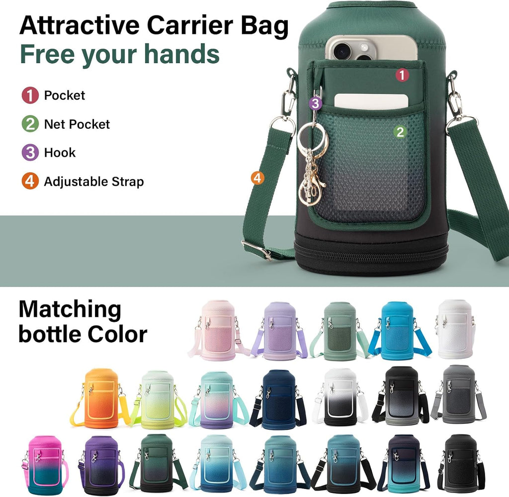 DYSANKY Insulated Water Bottle w/Straw Lid & Portable Carrier Bag, 64oz