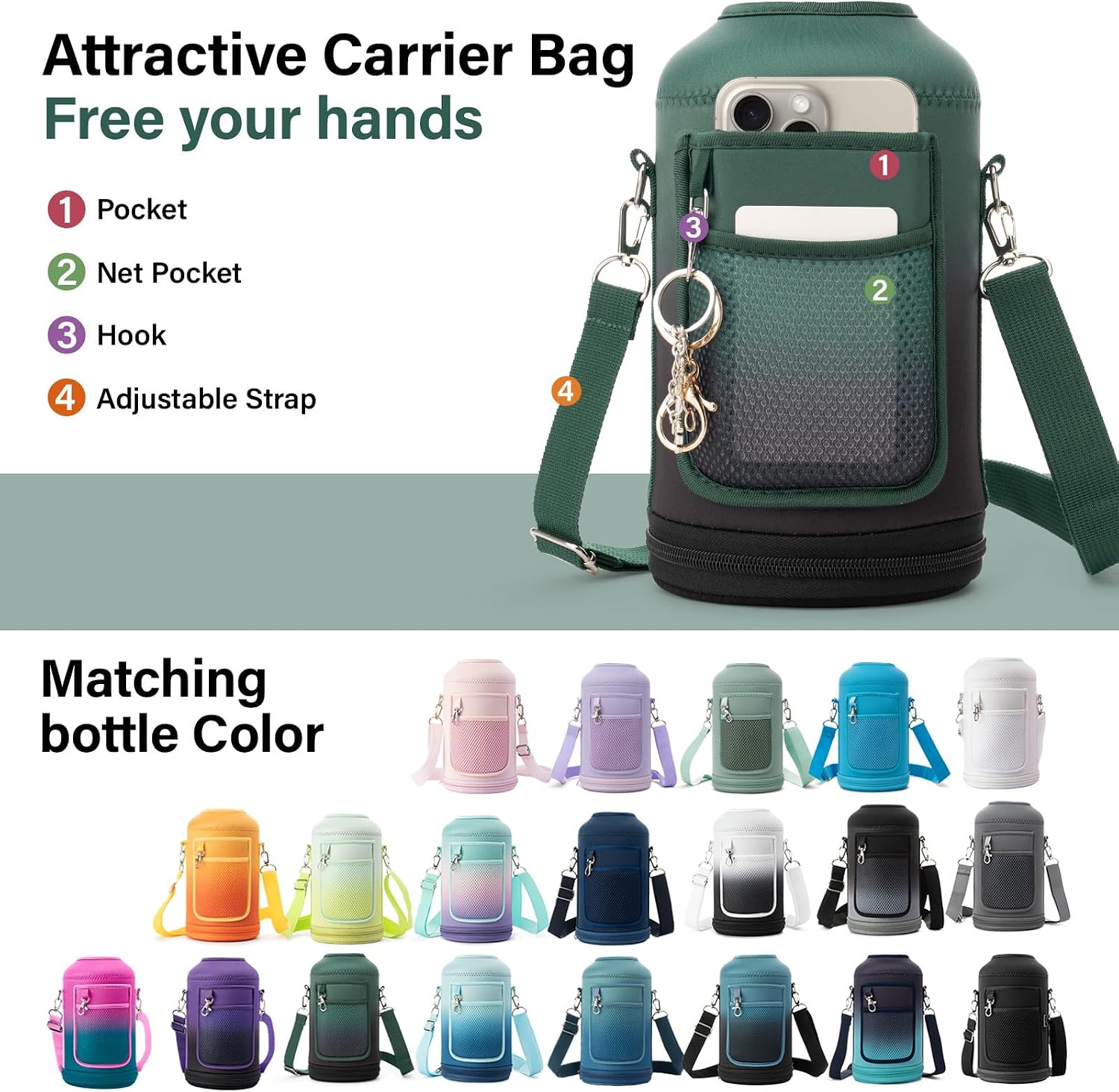 DYSANKY Insulated Water Bottle w/Straw Lid & Portable Carrier Bag, 64oz