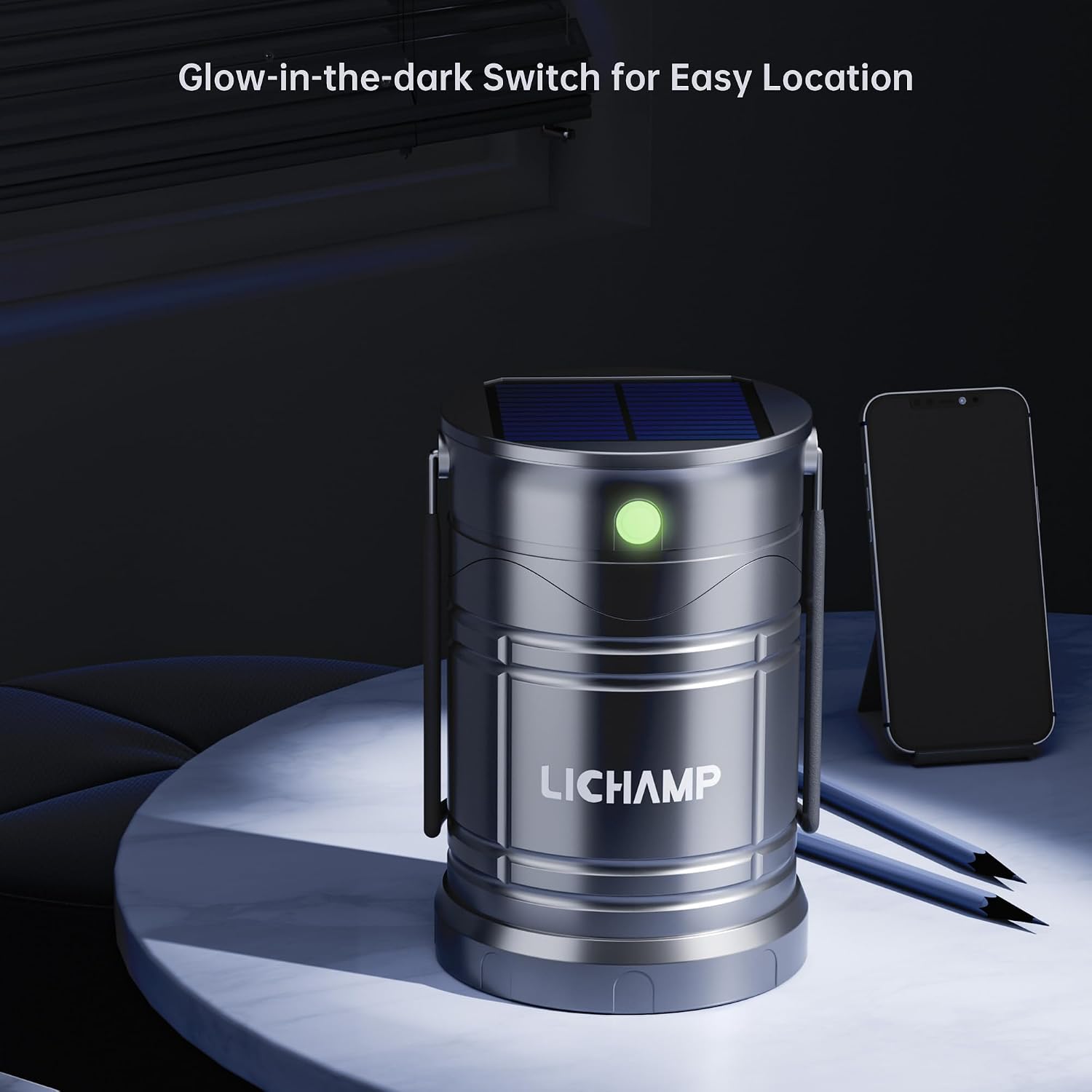 Lichamp 1-Pack Solar Camping Lantern, USB Rechargeable LED Lanterns