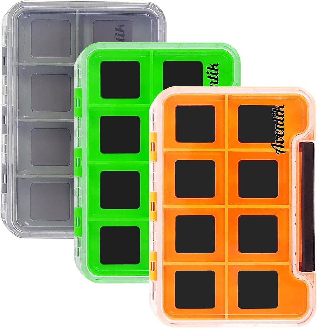 2PACK-Aventik Waterproof Slim Pocket Fly Box Fishing Hook Box Bait Storage Tackle(Small, 8 Magnetic Compartment)