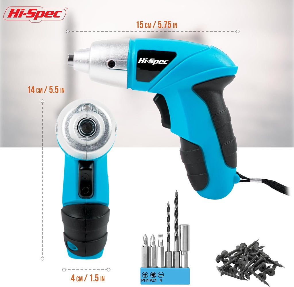 Hi-Spec 3.6V USB Electric Screwdriver for Home Repairs and Assembly, Blue