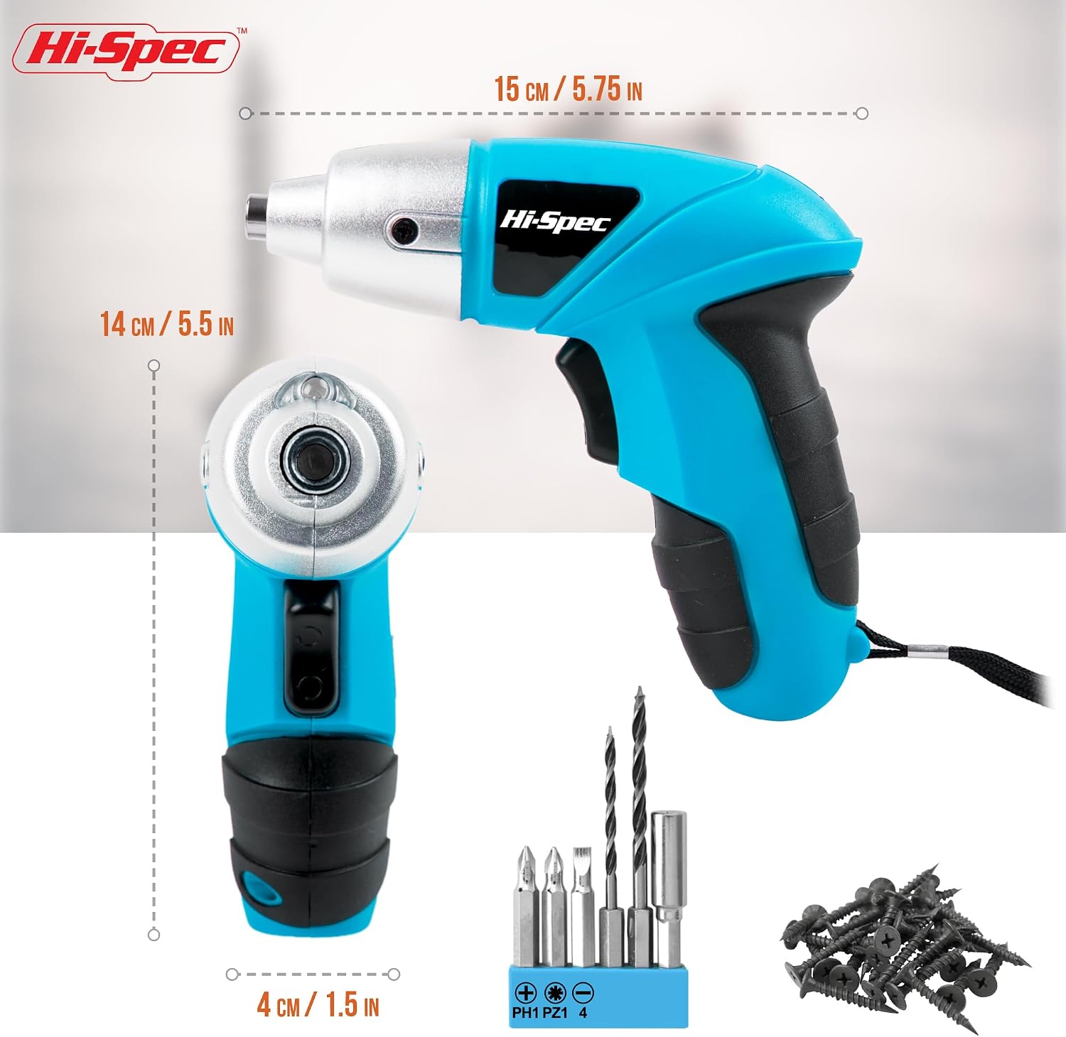 Hi-Spec 3.6V USB Electric Screwdriver for Home Repairs and Assembly, Blue