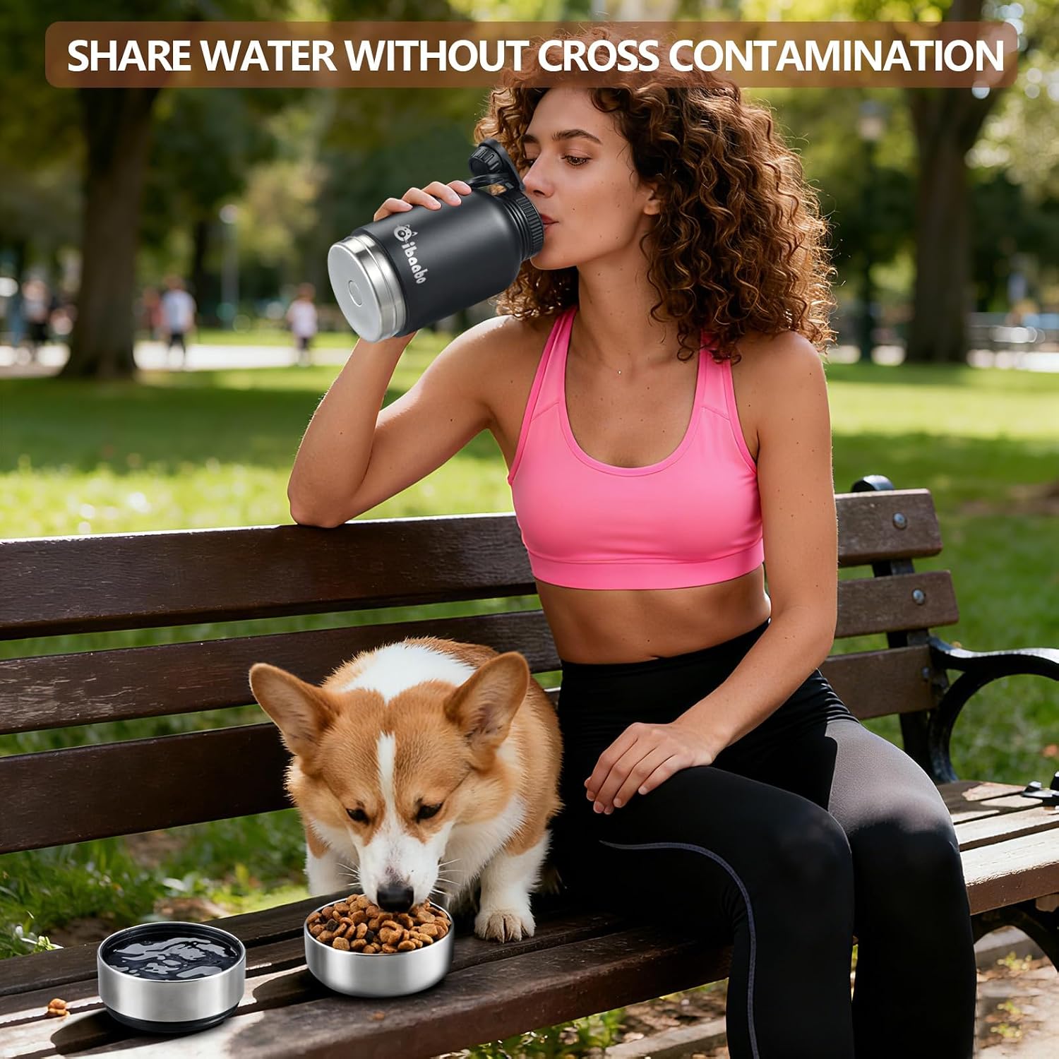 Cibaabo Insulated Dog Water Bottle 32oz Keep Water Cool with 2 Bowls