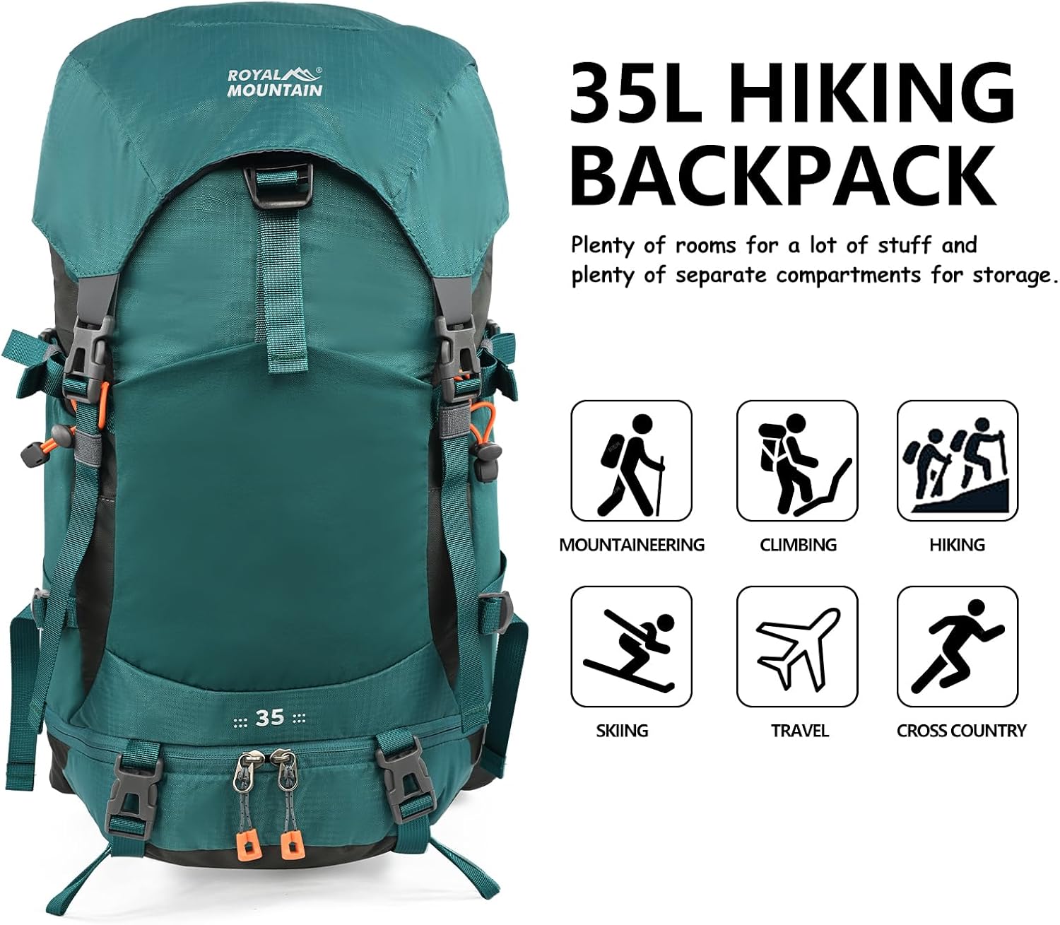 Hiking Backpack for Women Men,30+5L Waterproof Camping Backpacking Backpack