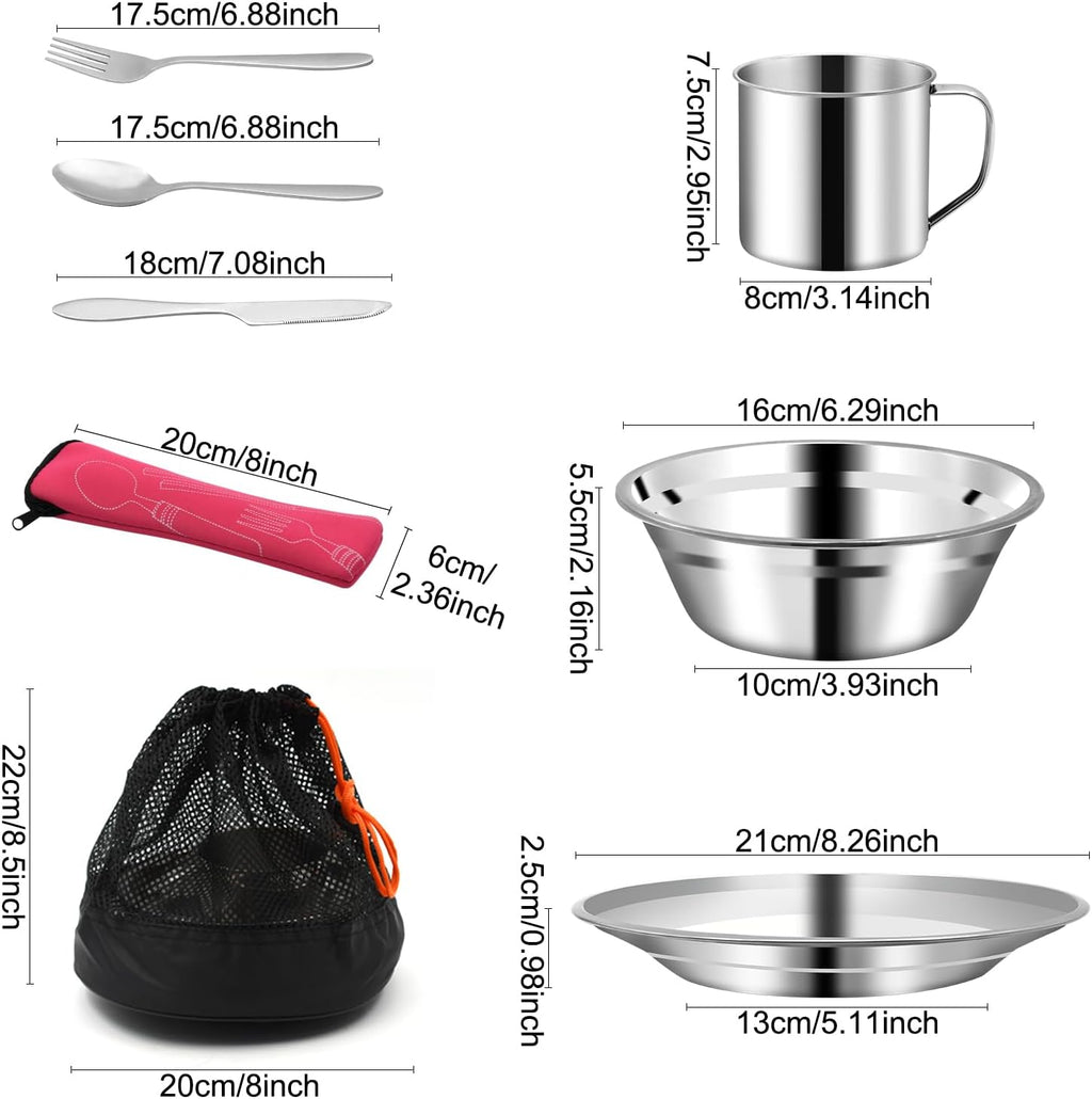 29pcs Stainless Steel Camping Tableware Kit for 4