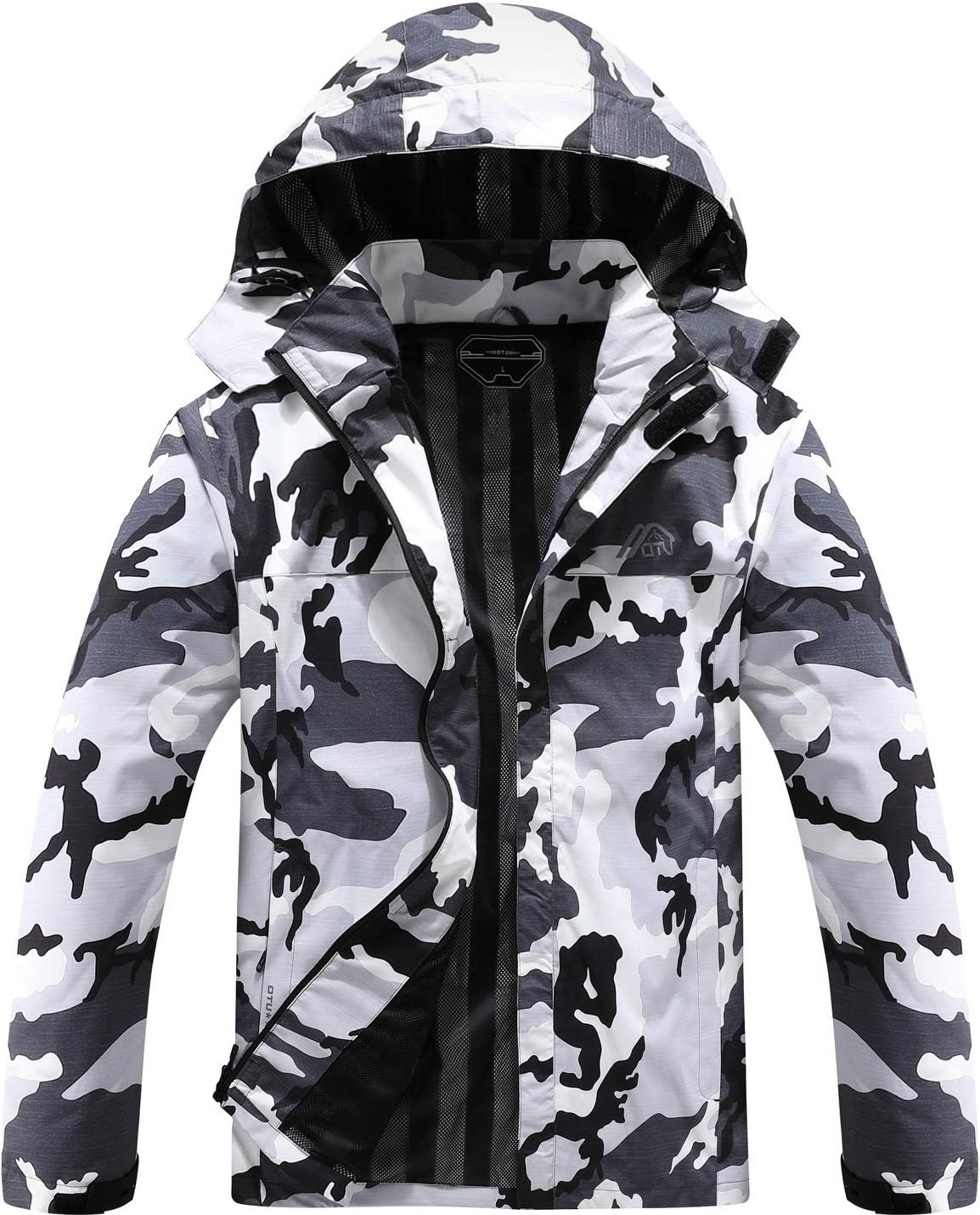 OTU Men's Lightweight Waterproof Hooded Rain Jacket Outdoor Raincoat Shell Jacket for Hiking Travel