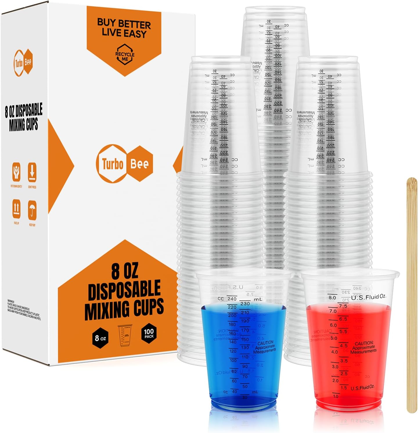 Turbo Bee Plastic Measuring Cups 8OZ,200 PACK Disposable Mixing Cups with 200 Mixing Sticks,Paint Graduated Measuring Tumblers for Epoxy Resin, Paint Mixing, Art DIY