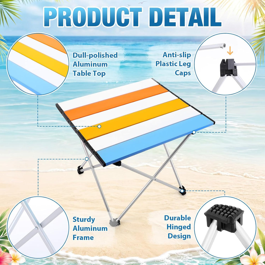 Chunful Portable Camping Table with Aluminum Table Top with Carry Bag 16 x 13 x 11 Inch Folding Beach Desk Easy to Carry for Outdoor Picnic BBQ Cooking Festival Travel Beach Home(Blue Orange Red)