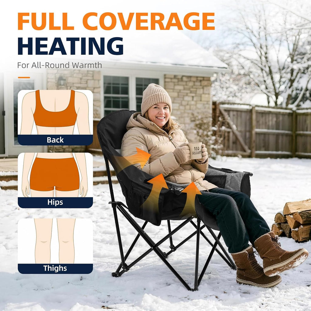 Heated Camping Chair - Oversized Outdoor Folding Chair for Adults