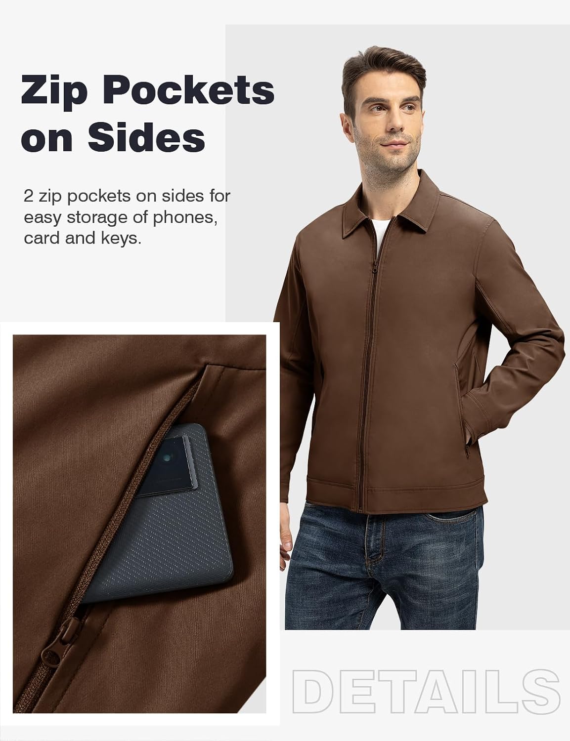 TBMPOY Mens Lightweight Jackets Light Windbreaker Full Zip Casual Work Jacket Golf Business Fall Track Coat with Pockets