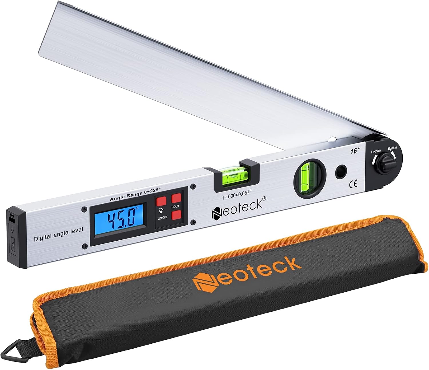 Neoteck 225° 16 inch Digital Angle Finder Aluminum Protractor LCD Backlight