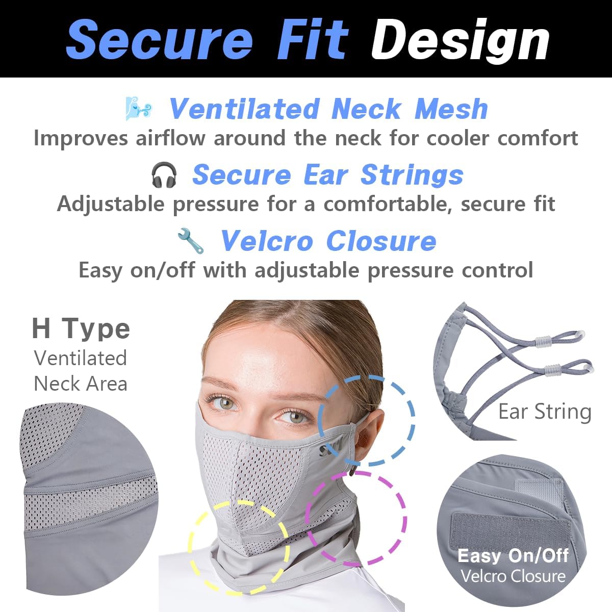 KOREA (Type H) UV Sun Protection Balaclava Half Face Mask - For Golf, Hiking, Running, Cycling & Outdoor Sports