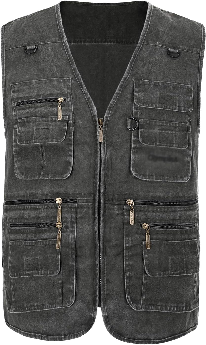 Spanye Mens Safari Travel Photo Vest Outdoor Fishing Multi Pocket Jacket Beige