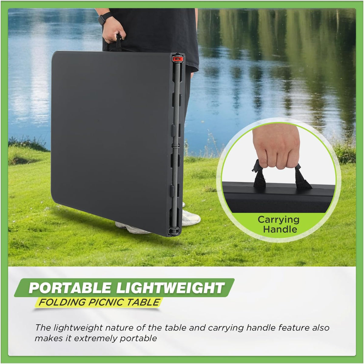 BestOffice | 6FT Folding Table | Black | Portable Plastic Table