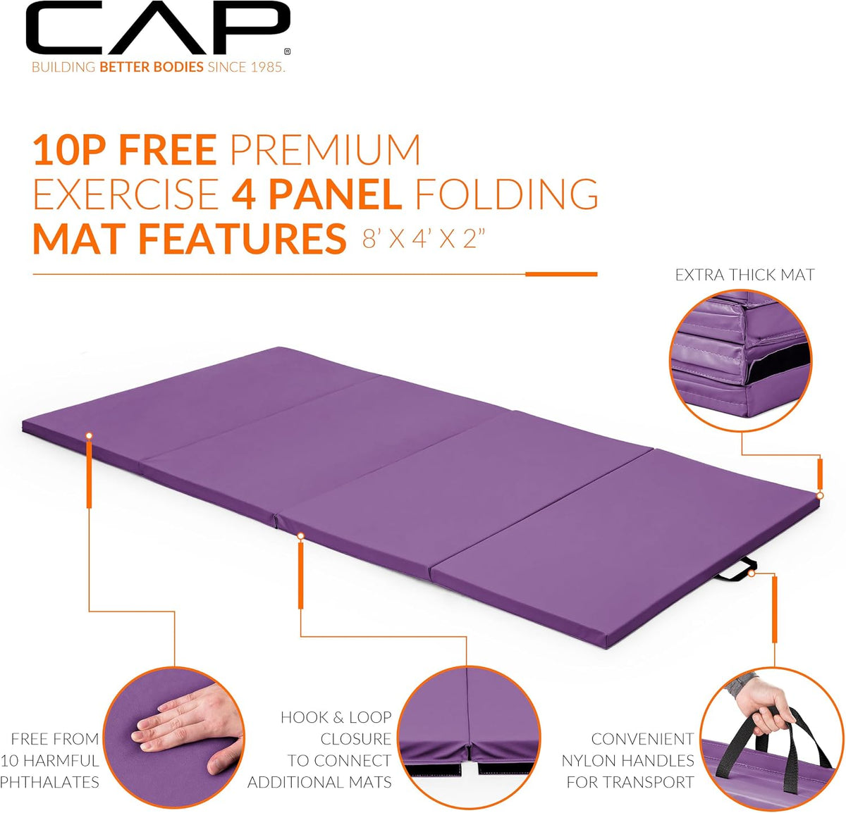 CAP Barbell All Purpose Folding Anti Tear Exercise Training Aerobic Fitness Gym & Gymnastics Balance Mat |2" Thick - Multiple Sizes and Colors