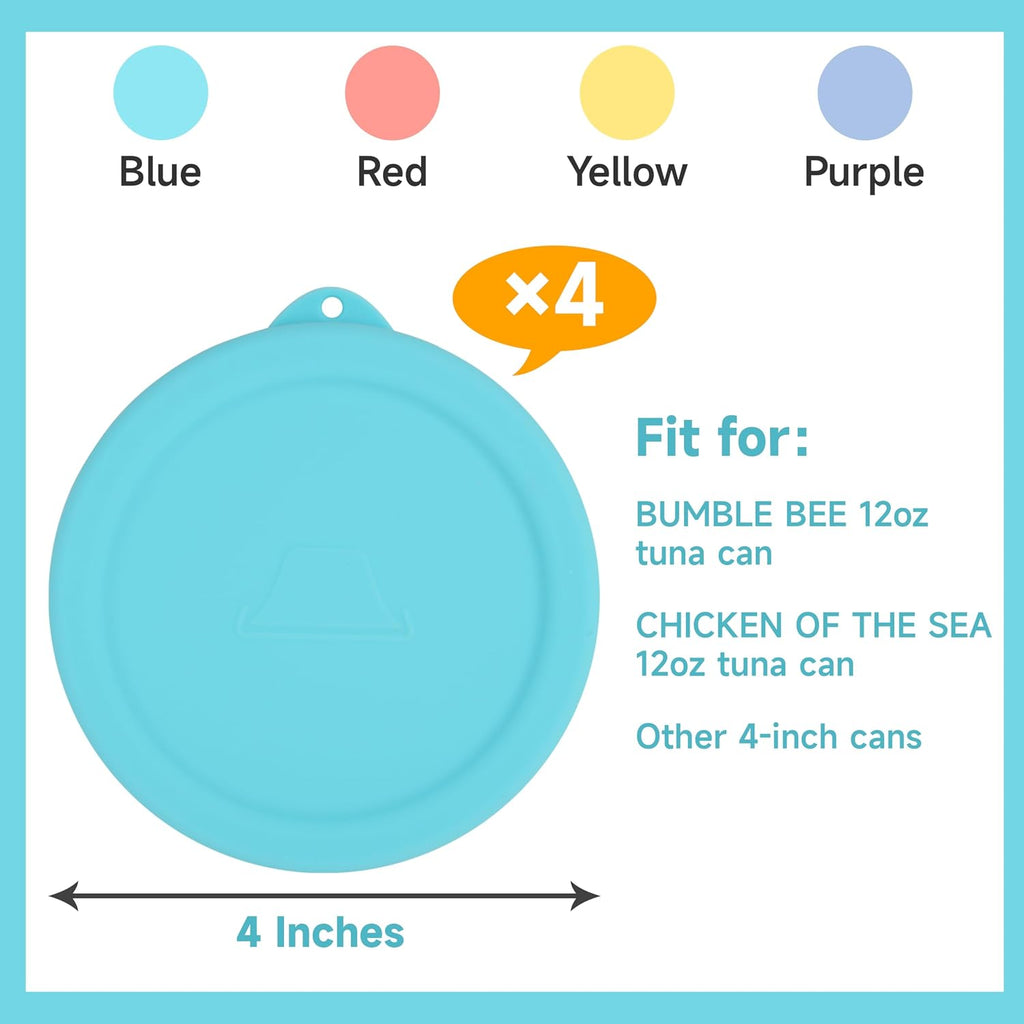 4PCs 4-inch Silicone Tuna Can Lids for 12oz Bumble Bee | Chicken of the Sea | StarKist Tuna Can, Reusable Can Topper, Can Cover for Canned Good, Freezer & Dishwasher Safe (Can NOT Included)