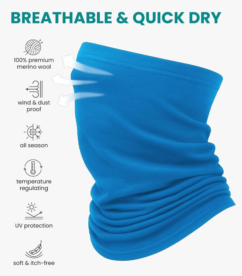 100% Merino Wool Neck Gaiter, 17.5um Face Mask, Unisex Neck Warmer 1-2 Pack