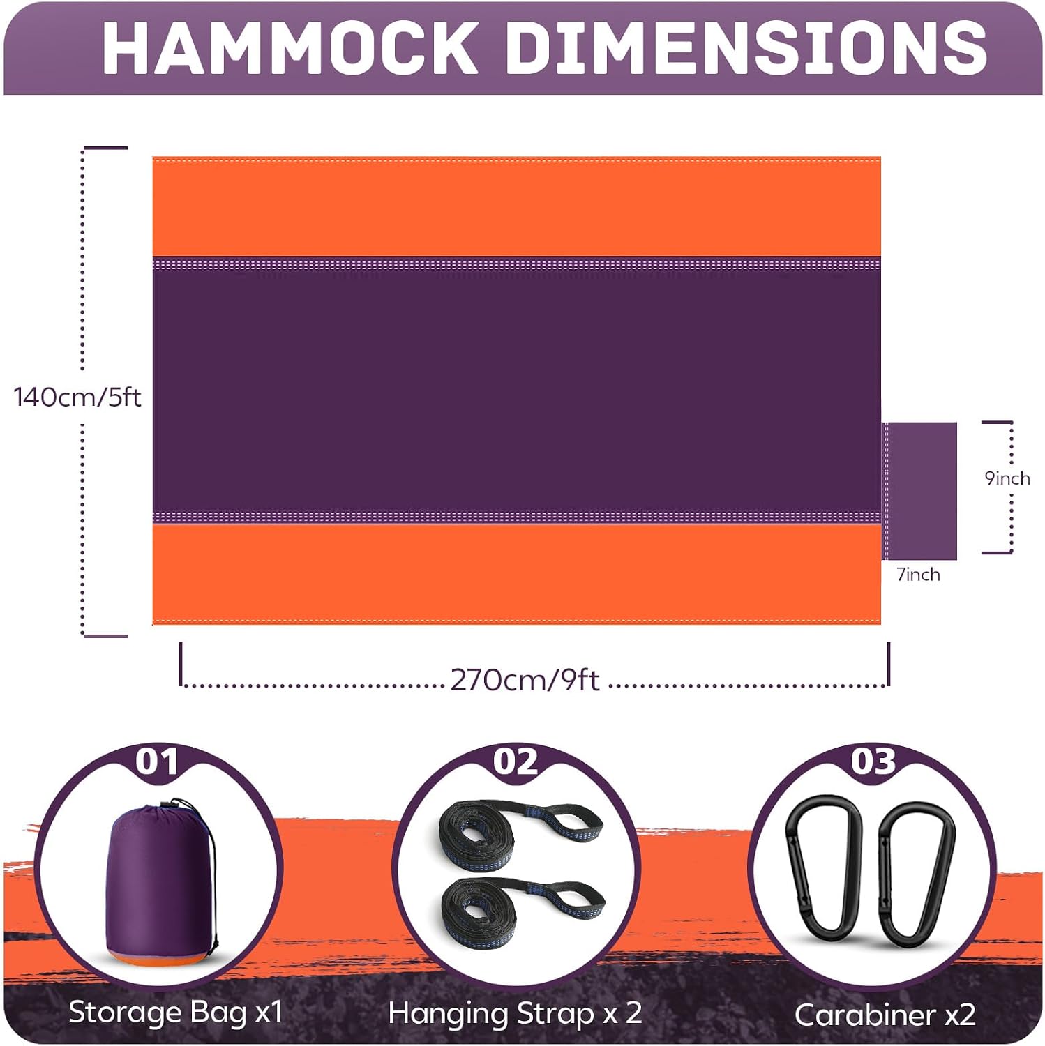 Camping Hammock Lightweight, Portable Hammocks Parachute Hammock with Two Tree Straps, Single or Double Travel Swing Nylon Camp Hammocks, Outdoor Essentials for Beach Backpacking Hiking, Orange